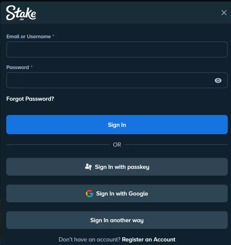 Stake.us log in page