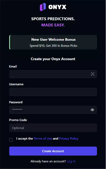social betting sign up screen